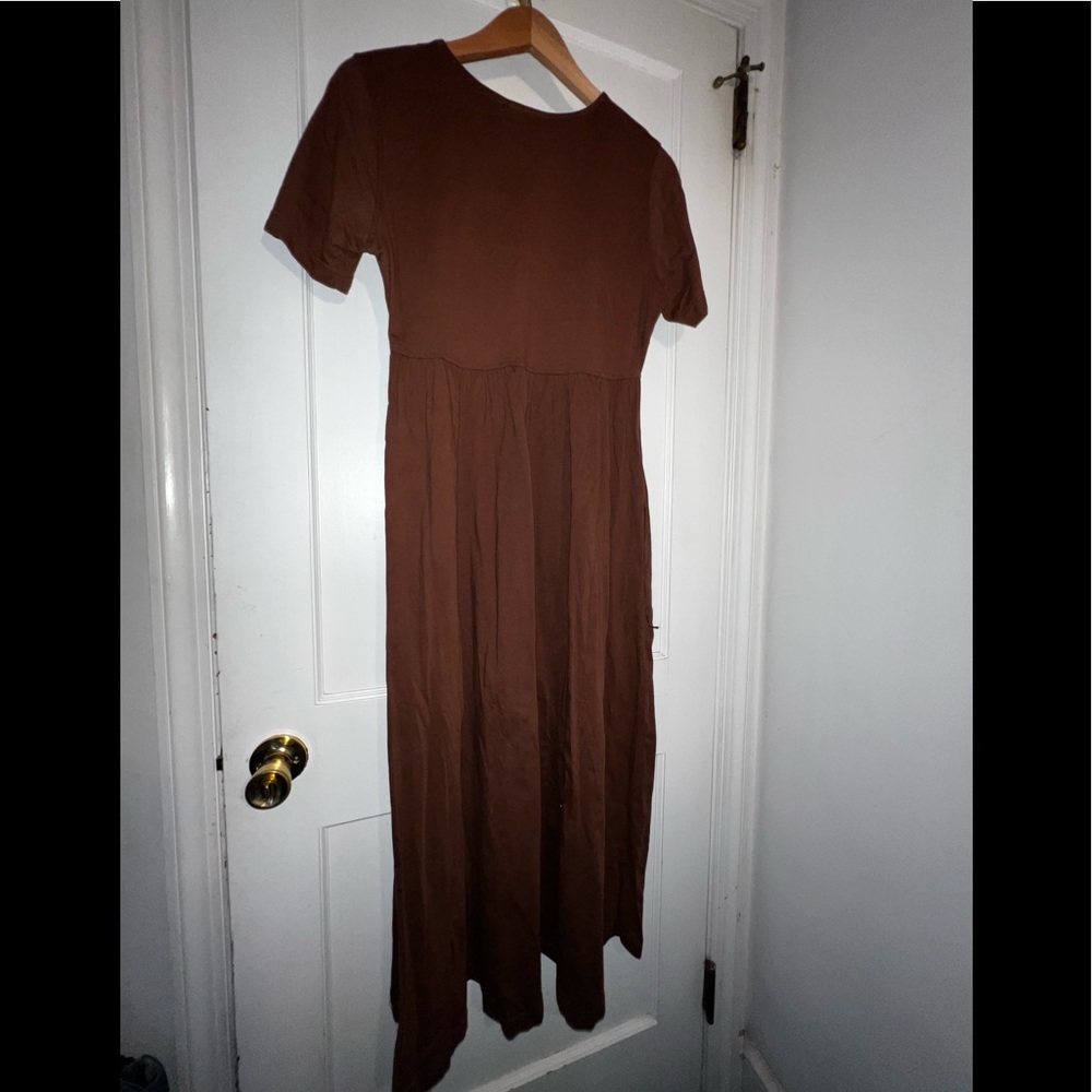 ✨VINTAGE PIERRE CARDIN 100%COTTON BROWN MAXI DRESS COTTAGECORE BOHO CHIC…